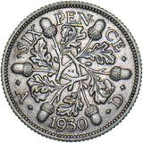 1930 Sixpence - George V British Silver Coin - Nice