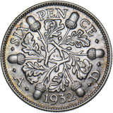 1932 Sixpence - George V British Silver Coin - Very Nice