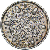 1936 Sixpence - George V British Silver Coin - Very Nice