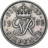 1952 Sixpence - George VI British Coin - Nice