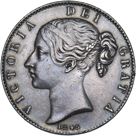 1845 Crown - Victoria British Silver Coin - Very Nice