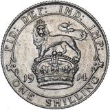 1914 Shilling - George V British Silver Coin - Very Nice