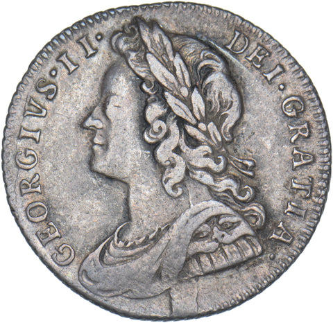 1728 Sixpence (Plain Angles, Rare) - George II British Silver Coin - Nice