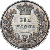 1866 Sixpence - Victoria British Silver Coin - Very Nice