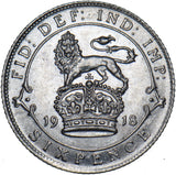 1918 Sixpence - George V British Silver Coin - Very Nice