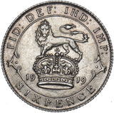 1919 Sixpence - George V British Silver Coin - Very Nice