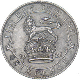 1921 Sixpence - George V British Silver Coin - Nice