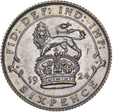 1924 Sixpence - George V British Silver Coin - Superb
