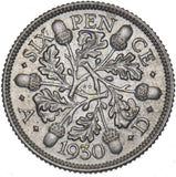 1930 Sixpence - George V British Silver Coin - Superb