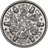 1934 Sixpence - George V British Silver Coin - Superb