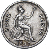 1837 Groat (Fourpence) - William IV British Silver Coin - Nice