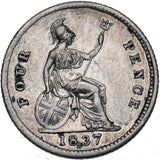 1837 Groat (Fourpence) - William IV British Silver Coin - Nice