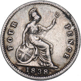 1838 Groat (Fourpence) (8 Over Sideways 8) - Victoria British Silver Coin