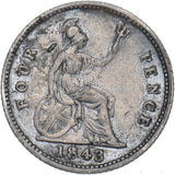 1843 Groat (Fourpence) - Victoria British Silver Coin