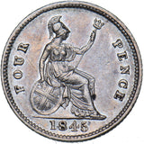 1845 Groat (Fourpence) - Victoria British Silver Coin - Nice