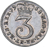1762 Threepence - George III British Silver Coin - Very Nice