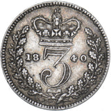 1840 Threepence - Victoria British Silver Coin - Nice