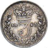 1843 Threepence - Victoria British Silver Coin - Nice