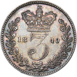 1849 Threepence - Victoria British Silver Coin - Very Nice