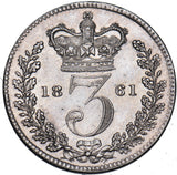 1861 Threepence - Victoria British Silver Coin - Very Nice