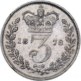 1878 Threepence - Victoria British Silver Coin - Nice
