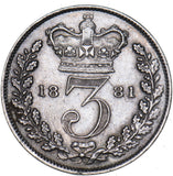 1881 Threepence - Victoria British Silver Coin - Nice