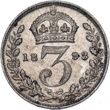 1893 Threepence - Victoria British Silver Coin - Very Nice