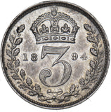1894 Threepence - Victoria British Silver Coin - Very Nice