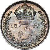 1897 Threepence - Victoria British Silver Coin - Superb