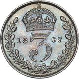 1897 Threepence - Victoria British Silver Coin - Superb