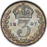 1897 Threepence - Victoria British Silver Coin - Superb