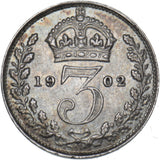 1902 Threepence - Edward VII British Silver Coin - Very Nice