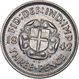 1942 Silver Threepence - George VI British Silver Coin - Very Nice
