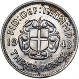 1943 Silver Threepence - George VI British Silver Coin - Nice