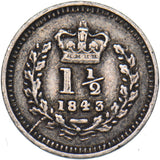 1843 Threehalfpence - Victoria British Silver Coin