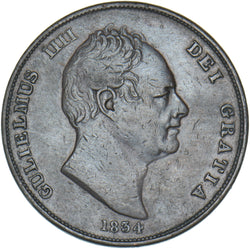 1834 Penny - William IV British Copper Coin - Nice