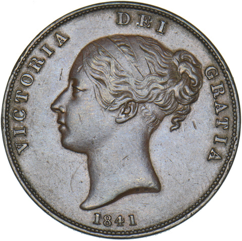 1841 Penny (Colon After REG) - Victoria British Copper Coin - Very Nice