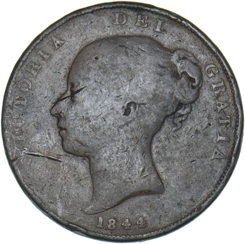 1844 Penny (DFF Flaw) - Victoria British Copper Coin