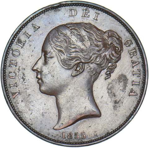1855 Penny (PT) - Victoria British Copper Coin - Very Nice