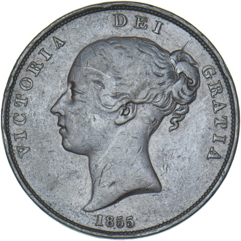 1855 Penny (PT) - Victoria British Copper Coin - Nice