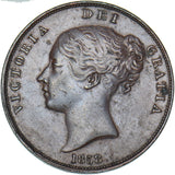 1858 Penny (No WW) - Victoria British Copper Coin - Very Nice
