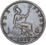1860 Penny (F17 6+D R13) - Victoria British Bronze Coin - Nice