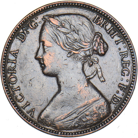 1860 Penny (F10) - Victoria British Bronze Coin - Nice