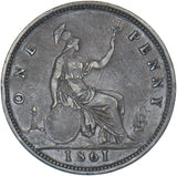 1861 Penny (F33) - Victoria British Bronze Coin - Nice