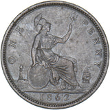 1862 Penny - Victoria British Bronze Coin - Nice