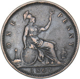 1862 Penny - Victoria British Bronze Coin - Nice