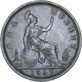 1862 Penny - Victoria British Bronze Coin - Nice