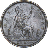 1862 Penny - Victoria British Bronze Coin - Very Nice