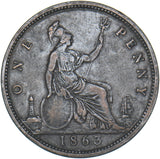 1863 Penny - Victoria British Bronze Coin - Nice