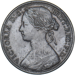 1866 Penny - Victoria British Bronze Coin - Very Nice